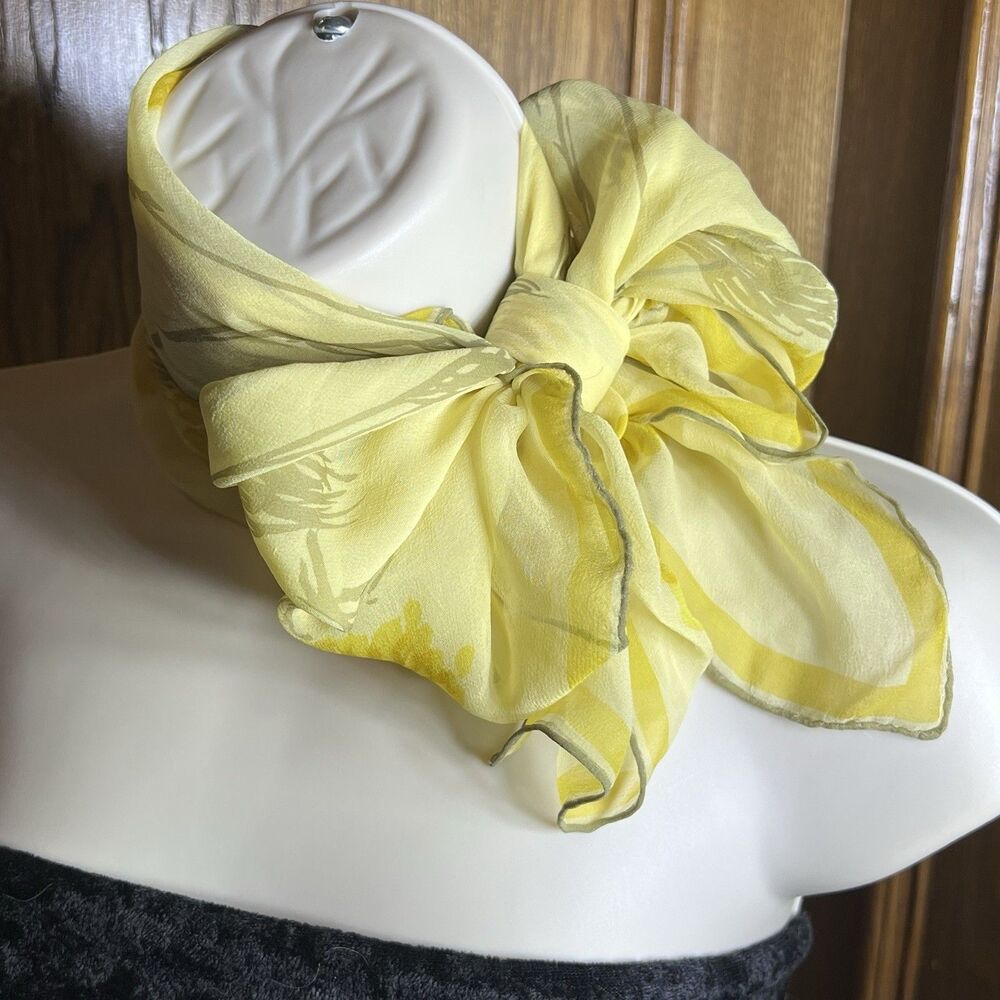 Vintage Vera Neumann Scarf Silk Chiffon Sheer Floral Yellow Ladybug 30X26" Rare!